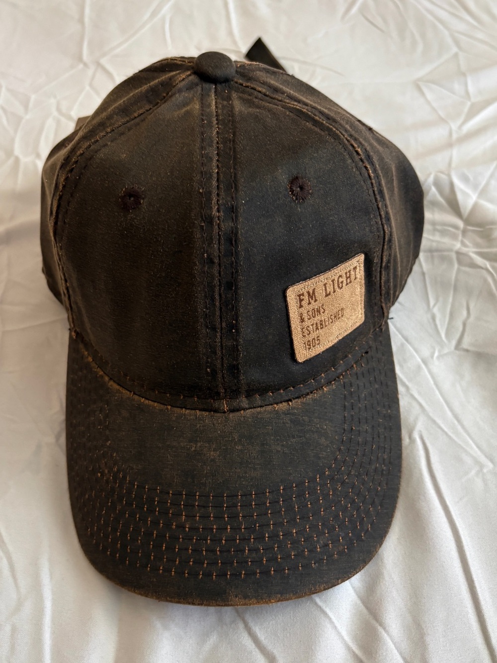 F M Light Western Brown Distressed Baseball Cap Steamboat Springs CO Cowboy Geat